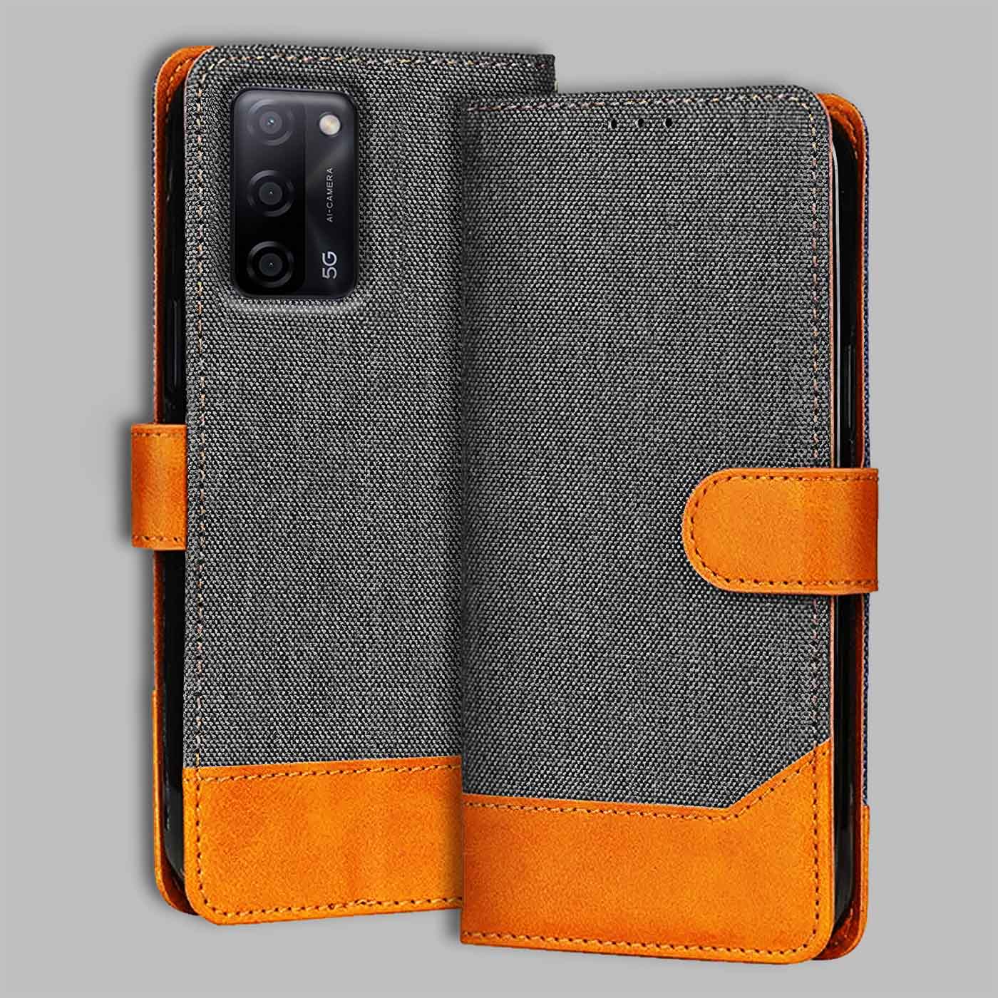 Accesorios Oppo A53S denim flip cover – Grey – Image 1 #color_