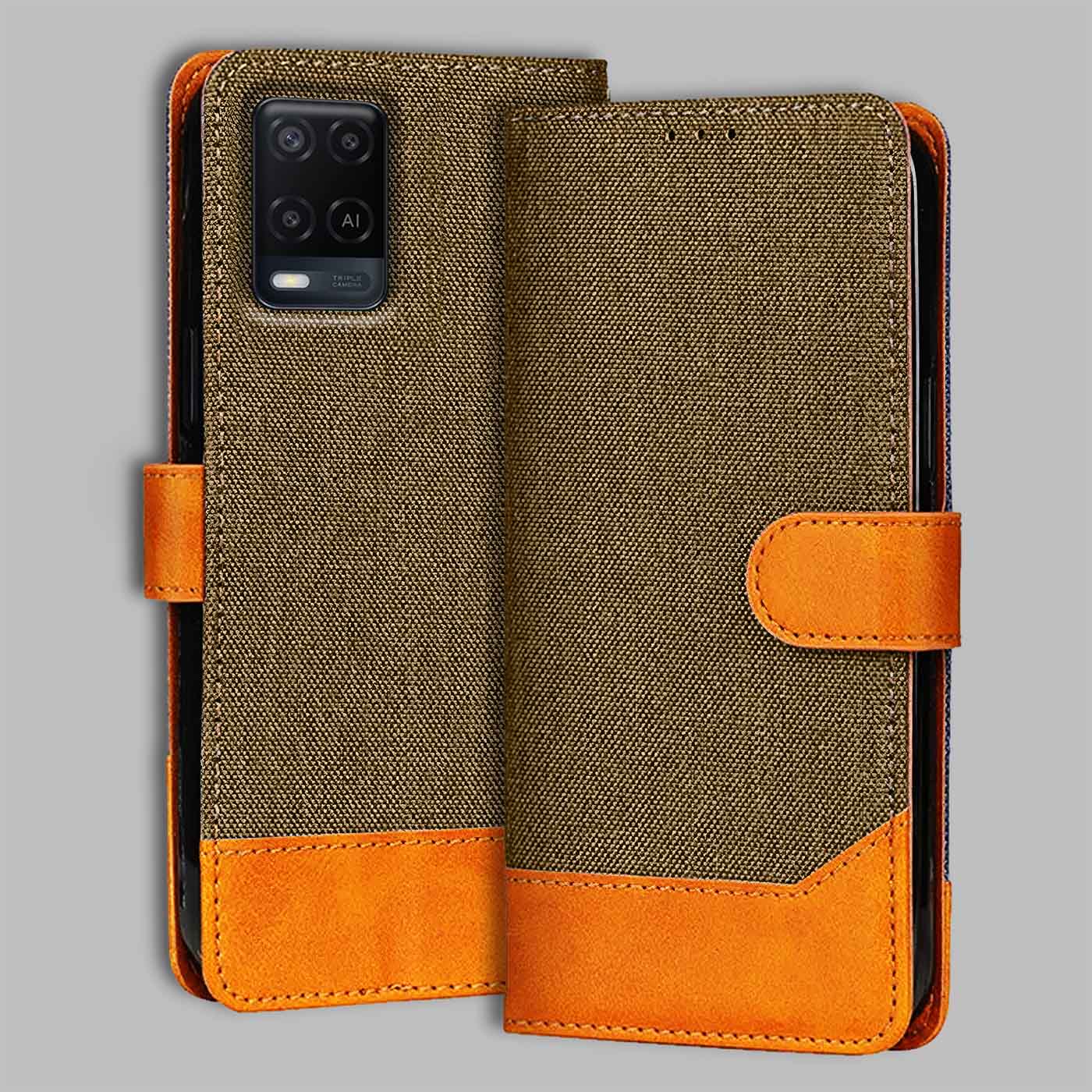 Accesorios Oppo A54 denim flip cover – Dark Brown – Image 1 #color_dark b