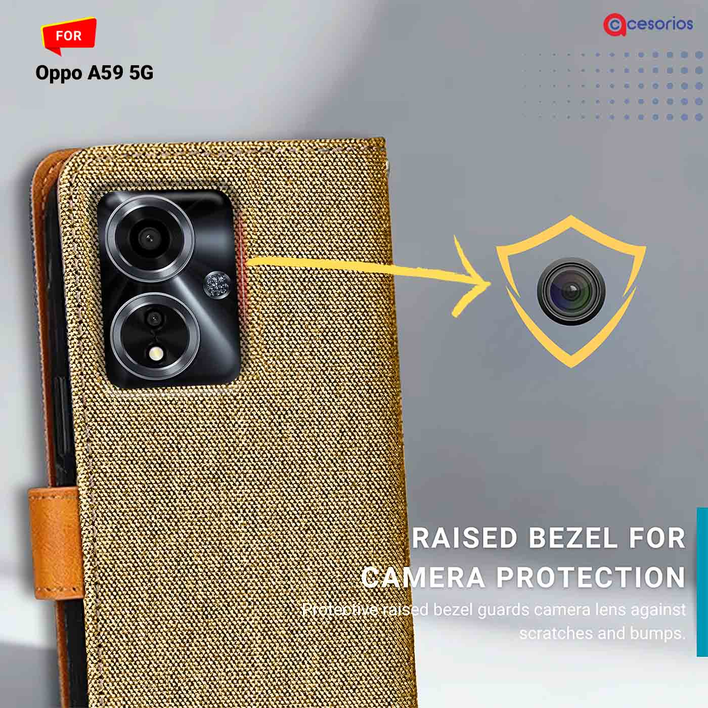 Accesorios Oppo A59 5G denim flip cover – Light Brown – Image 2 #color_light b