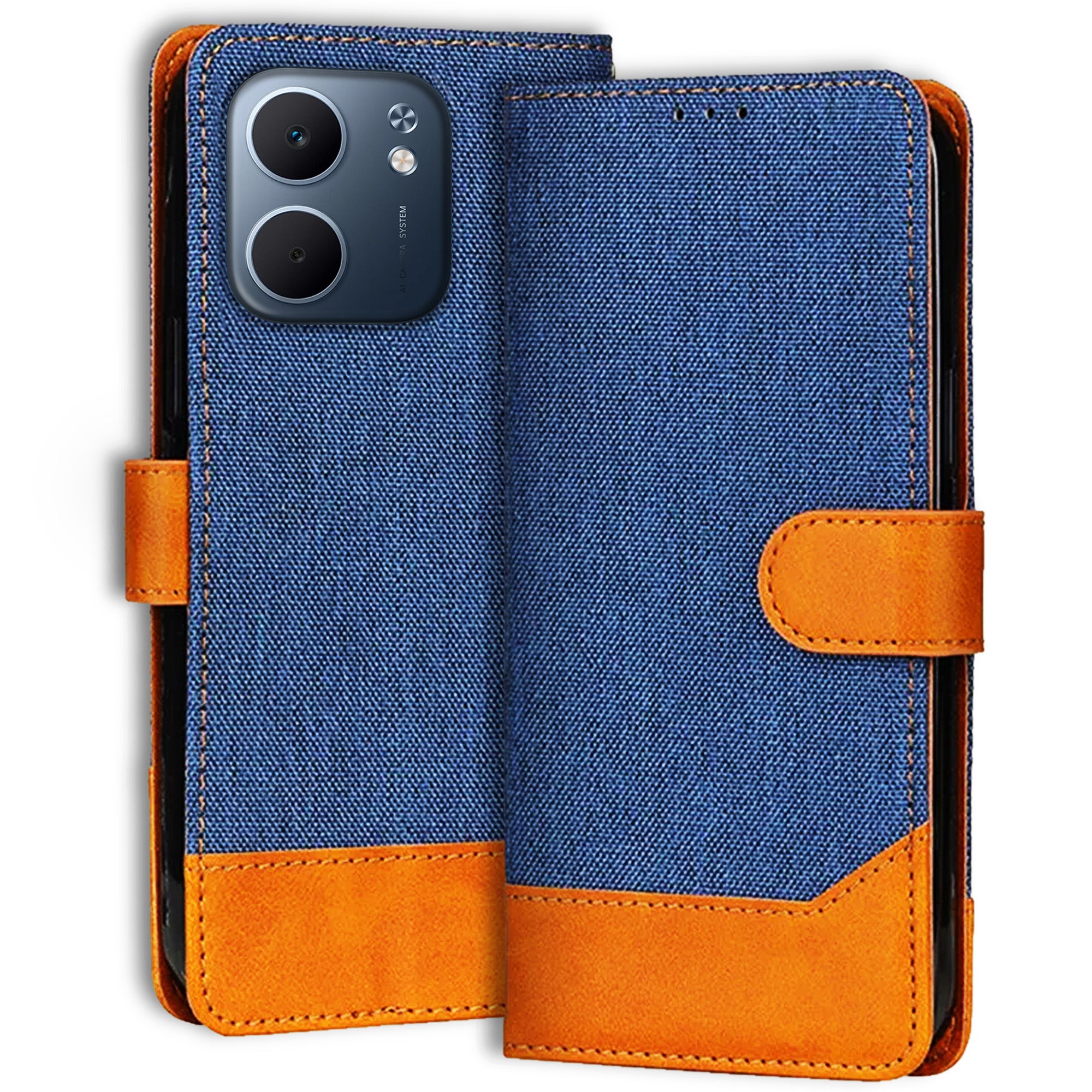 Accesorios Oppo A5X 5G denim flip cover – Blue – Image 1 #color_blue