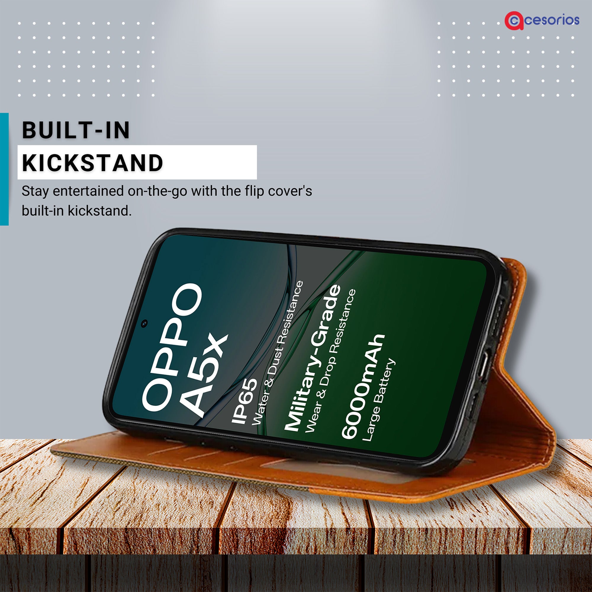Accesorios Oppo A5X 5G denim flip cover – Dark Brown – Image 4 #color_dark brown
