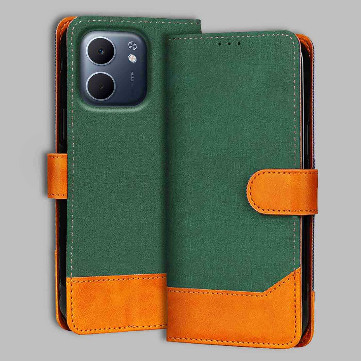 Oppo A5X 5G flip cover in Green — front view by Accesorios