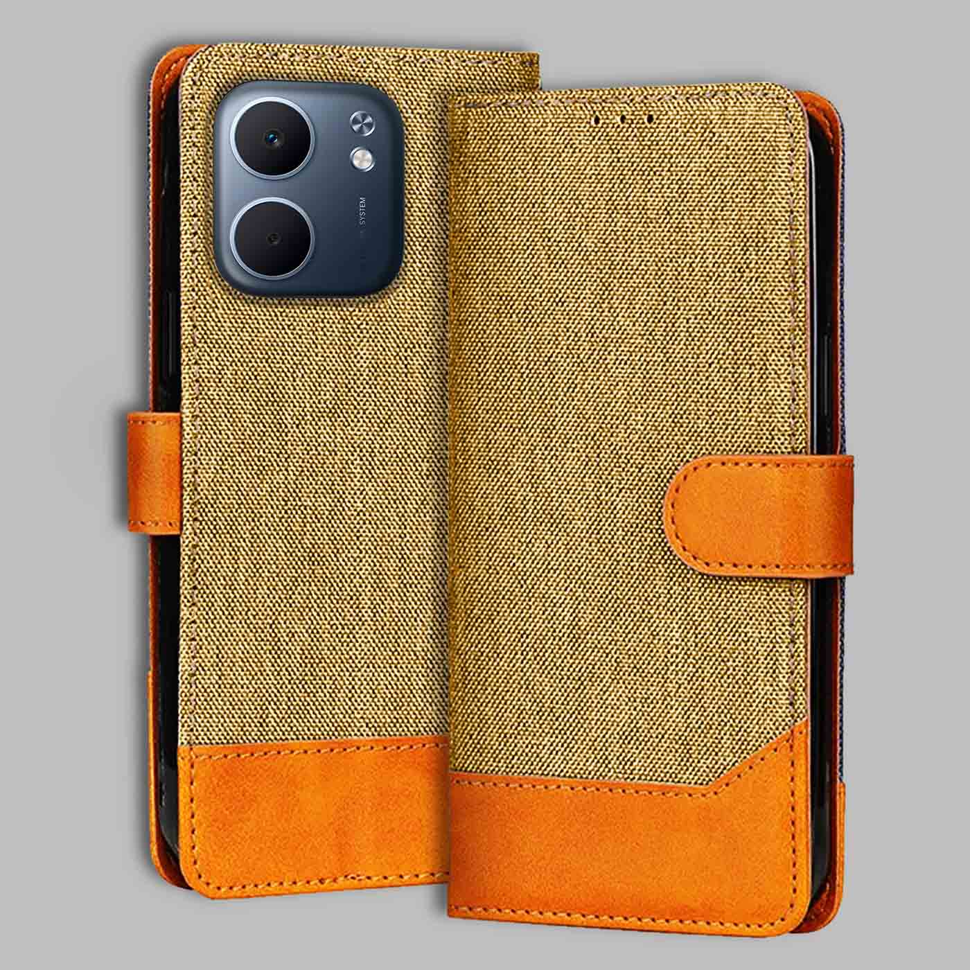 Accesorios Oppo A5X 5G denim flip cover – Light Brown – Image 1 #color_light b