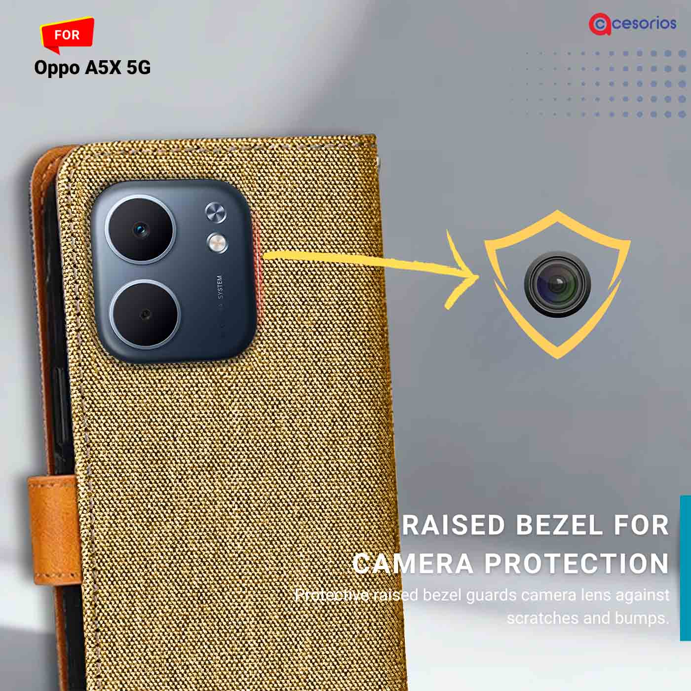 Accesorios Oppo A5X 5G denim flip cover – Light Brown – Image 2 #color_light b