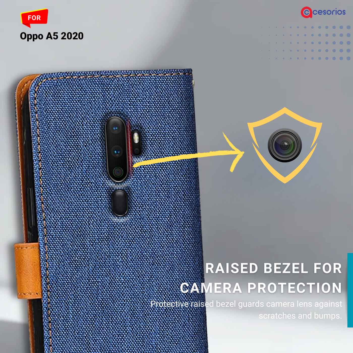 Accesorios Oppo A5 2020 denim flip cover – Blue – Image 2 #color_