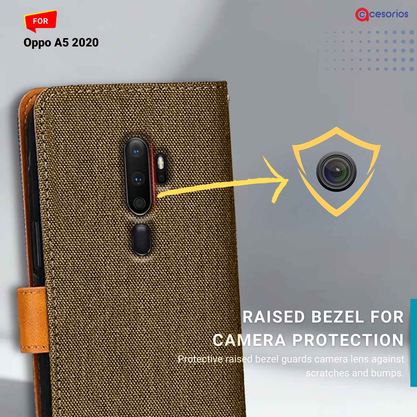 Accesorios Oppo A5 2020 denim flip cover – Dark Brown – Image 2 #color_dark b