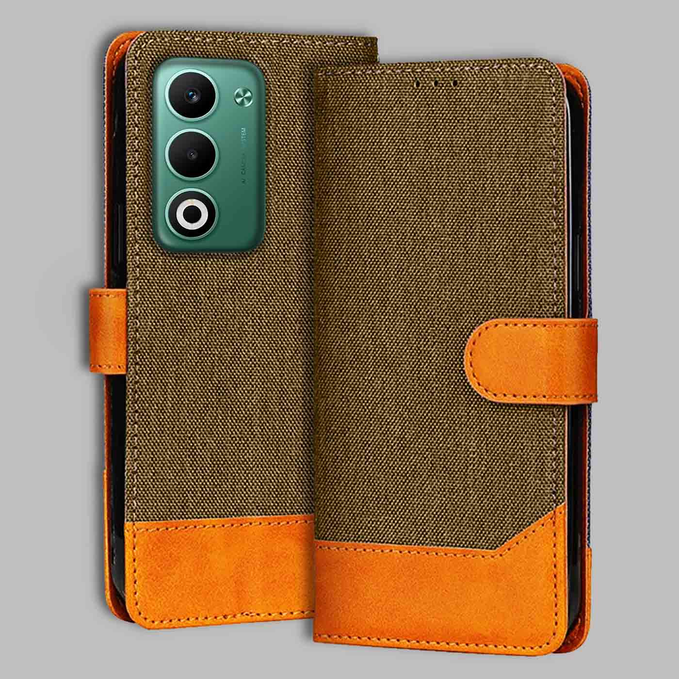 Accesorios Oppo A5 5G denim flip cover – Dark Brown – Image 1 #color_dark b