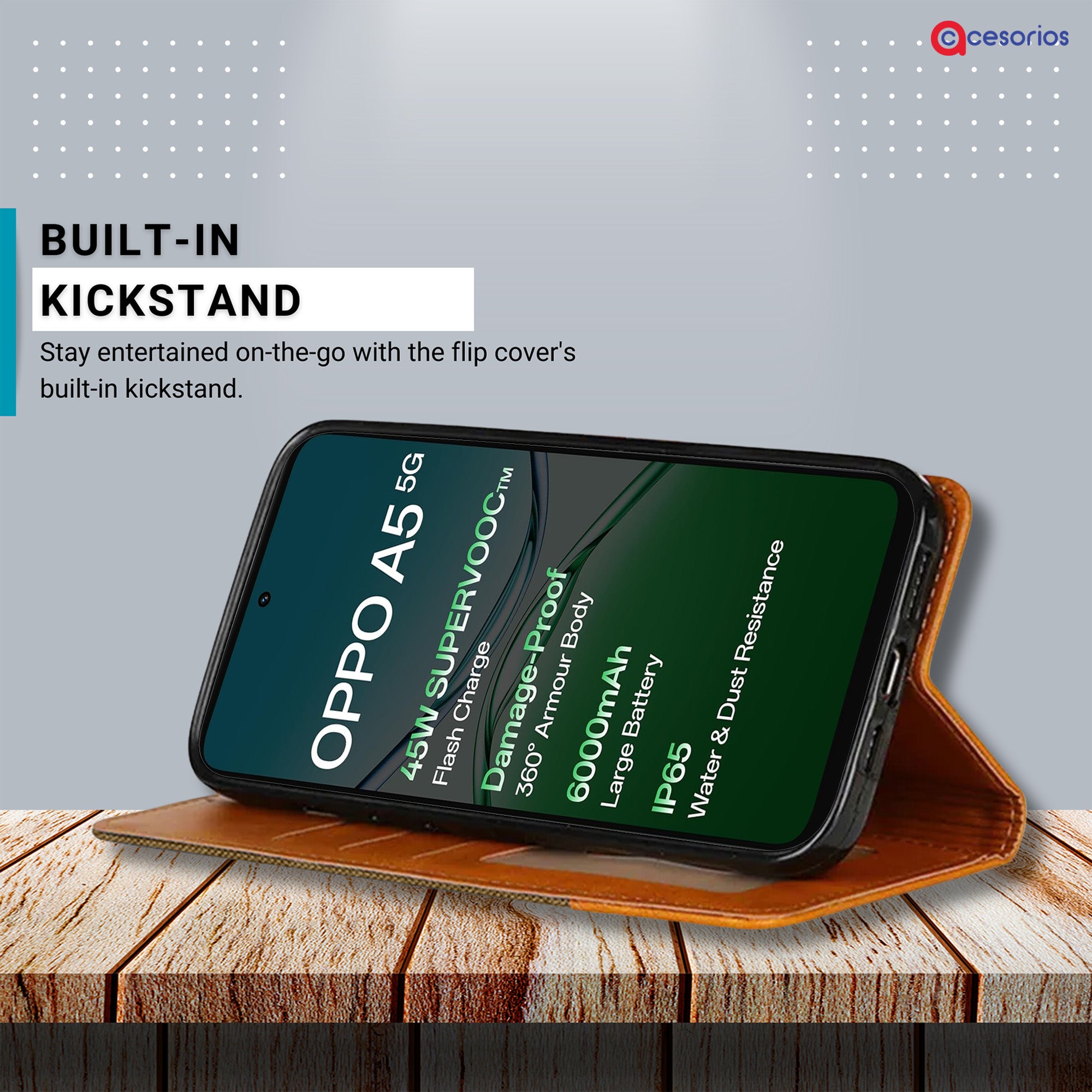 Accesorios Oppo A5 5G denim flip cover – Dark Brown – Image 4 #color_dark brown