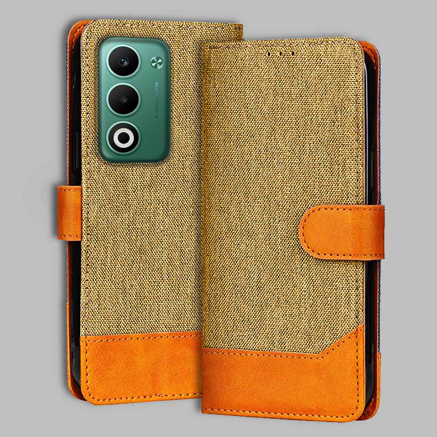Accesorios Oppo A5 5G denim flip cover – Light Brown – Image 1 #color_light b
