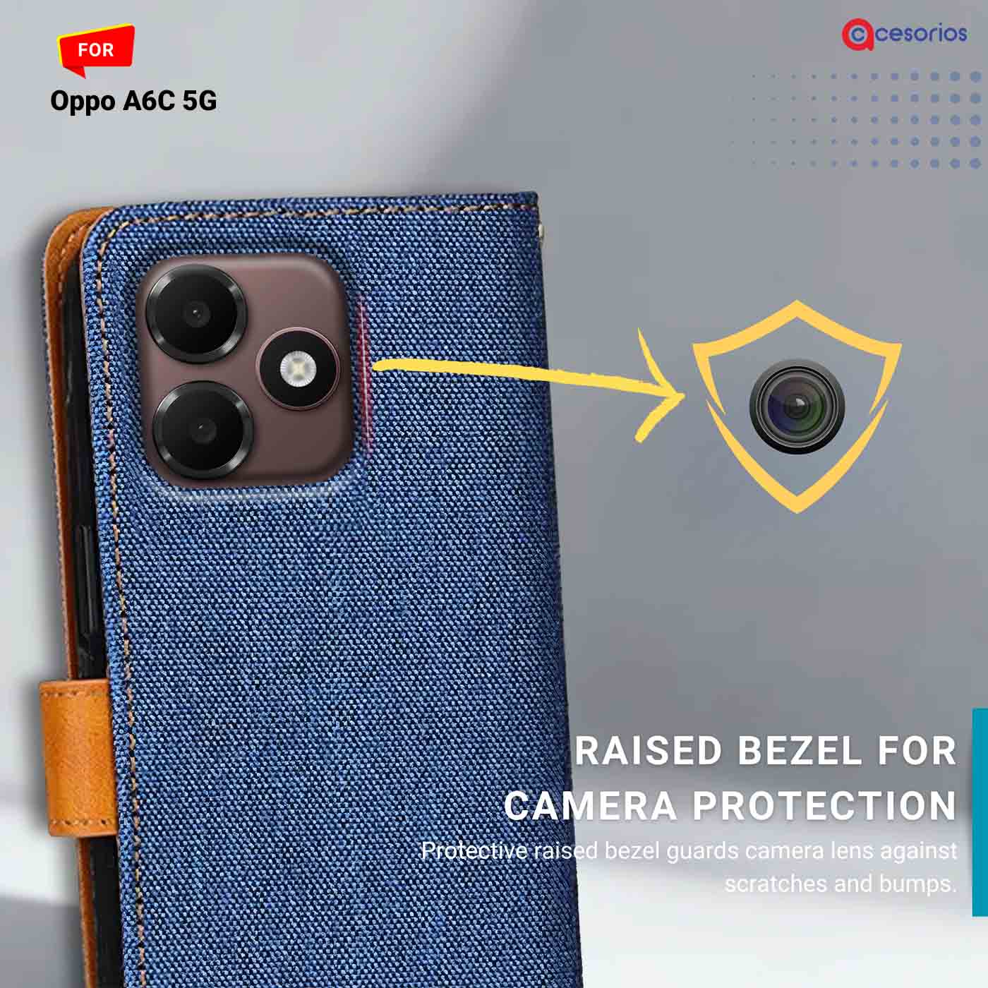 Denim & Leather back panel — Oppo A6C 5G in Blue mobile case