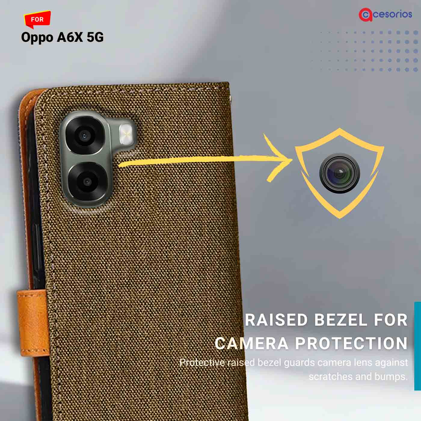 Denim & Leather back panel — Oppo A6X 5G in Dark Brown mobile case