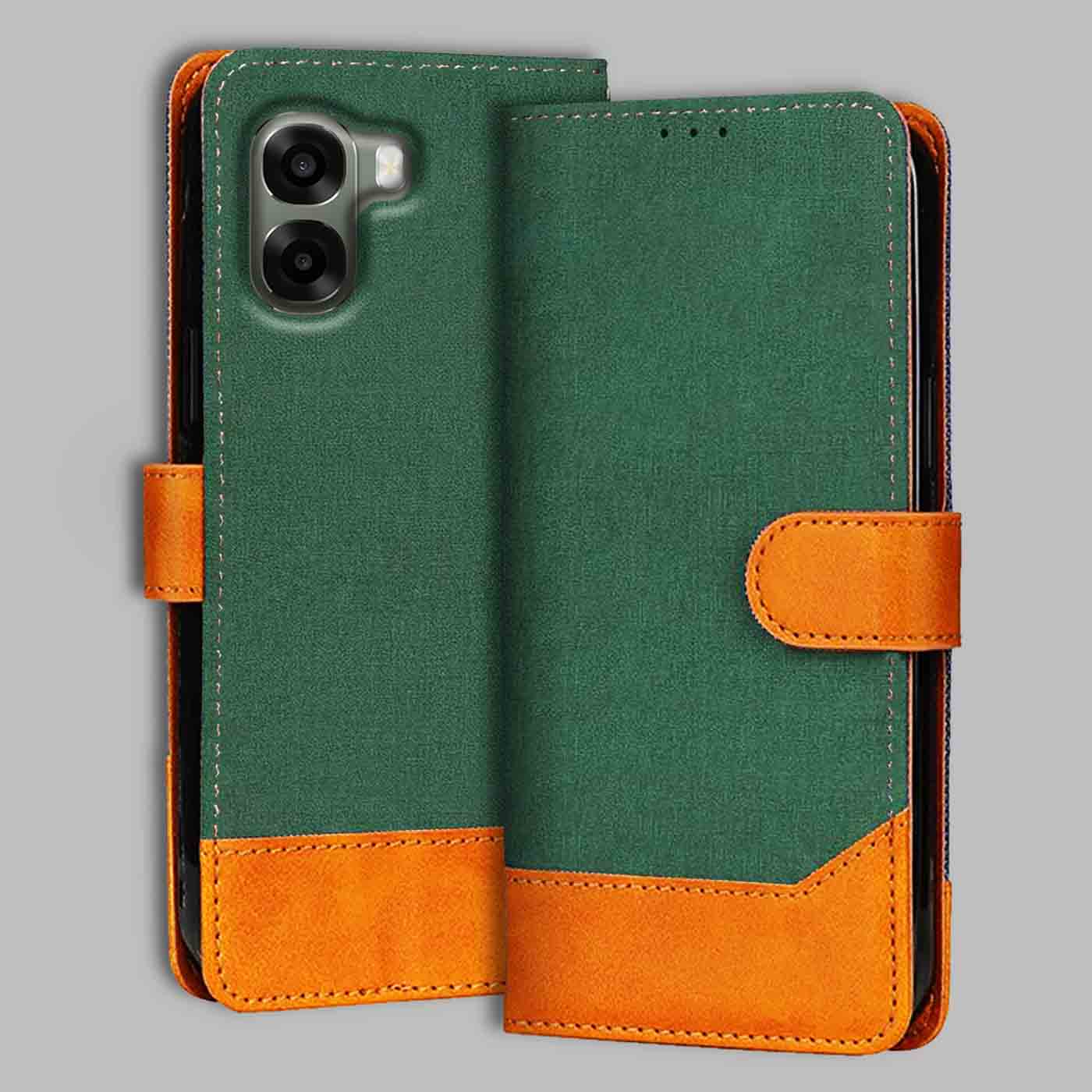 Oppo A6X 5G flip cover in Green — front view by Accesorios