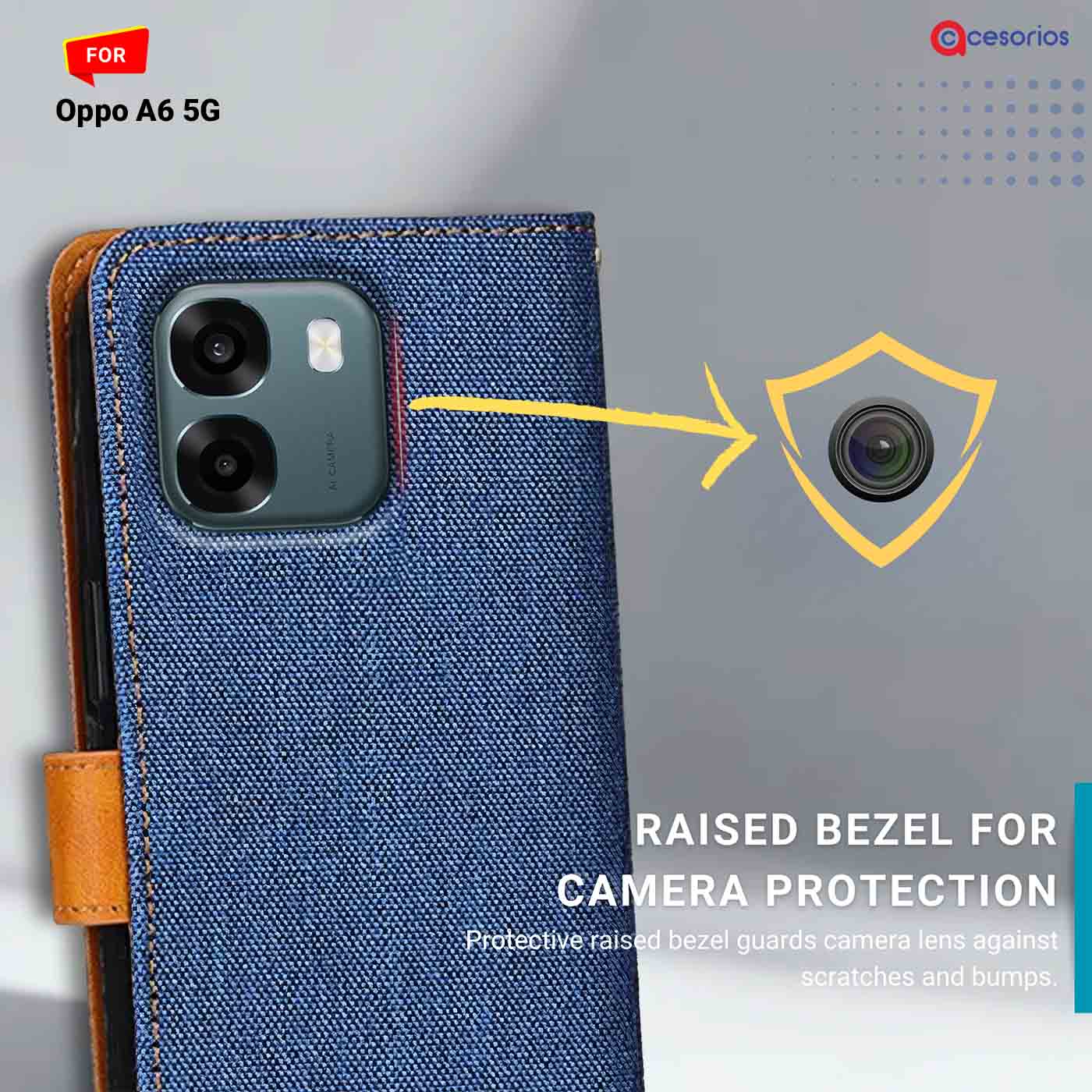 Denim & Leather back panel — Oppo A6 5G in Blue mobile case