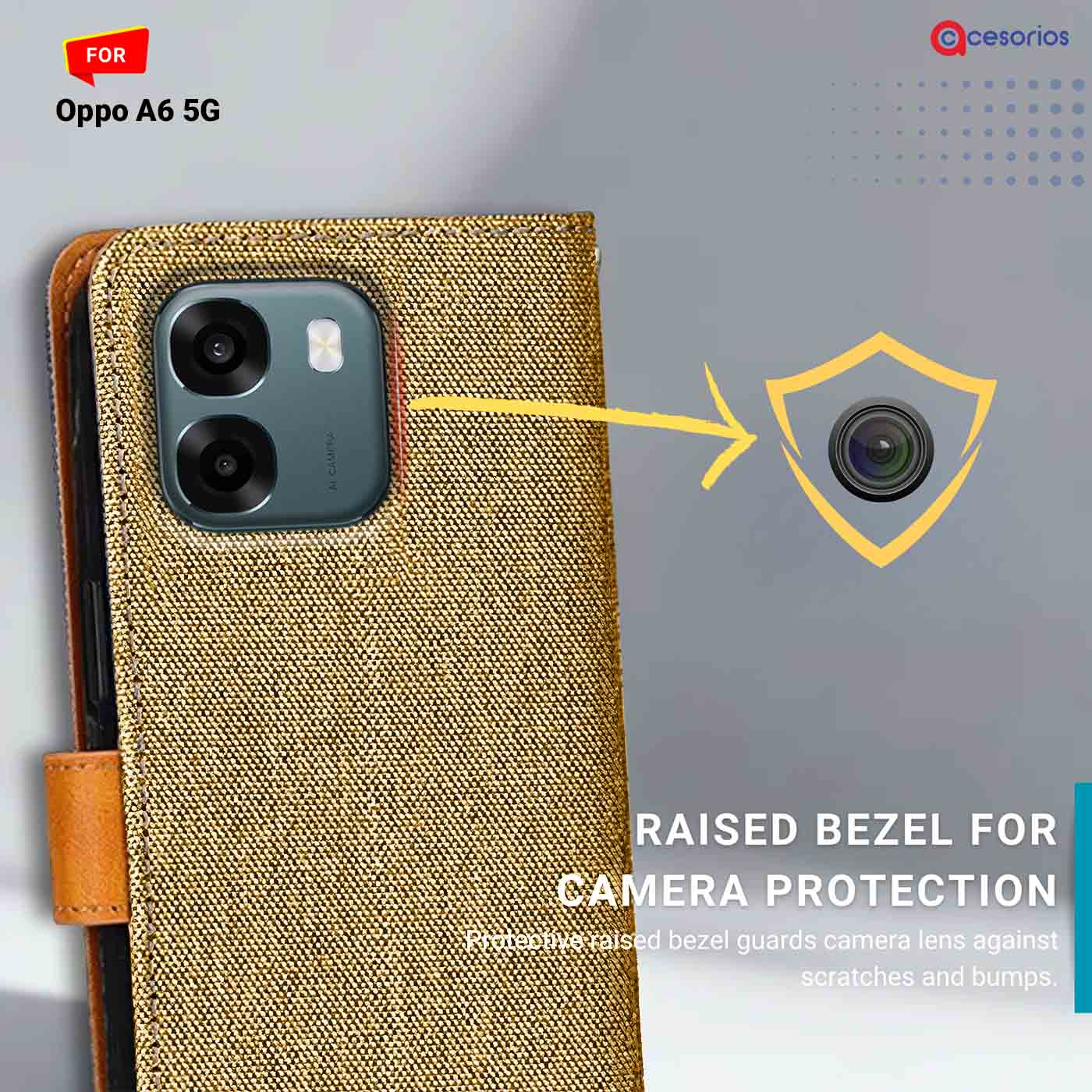 Denim & Leather back panel — Oppo A6 5G in Light Brown mobile case