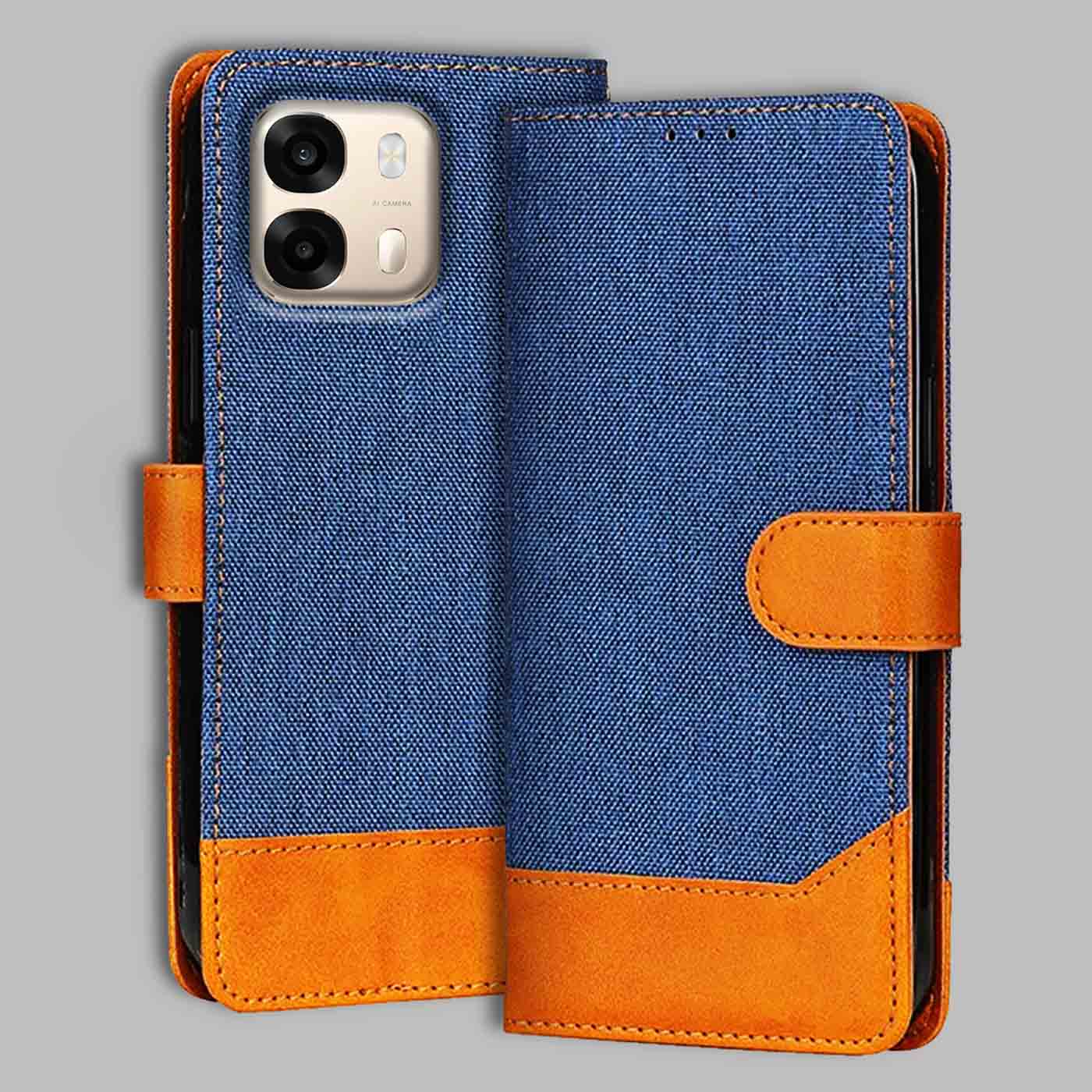 Oppo A6 Pro 5G flip cover in Blue — front view by Accesorios