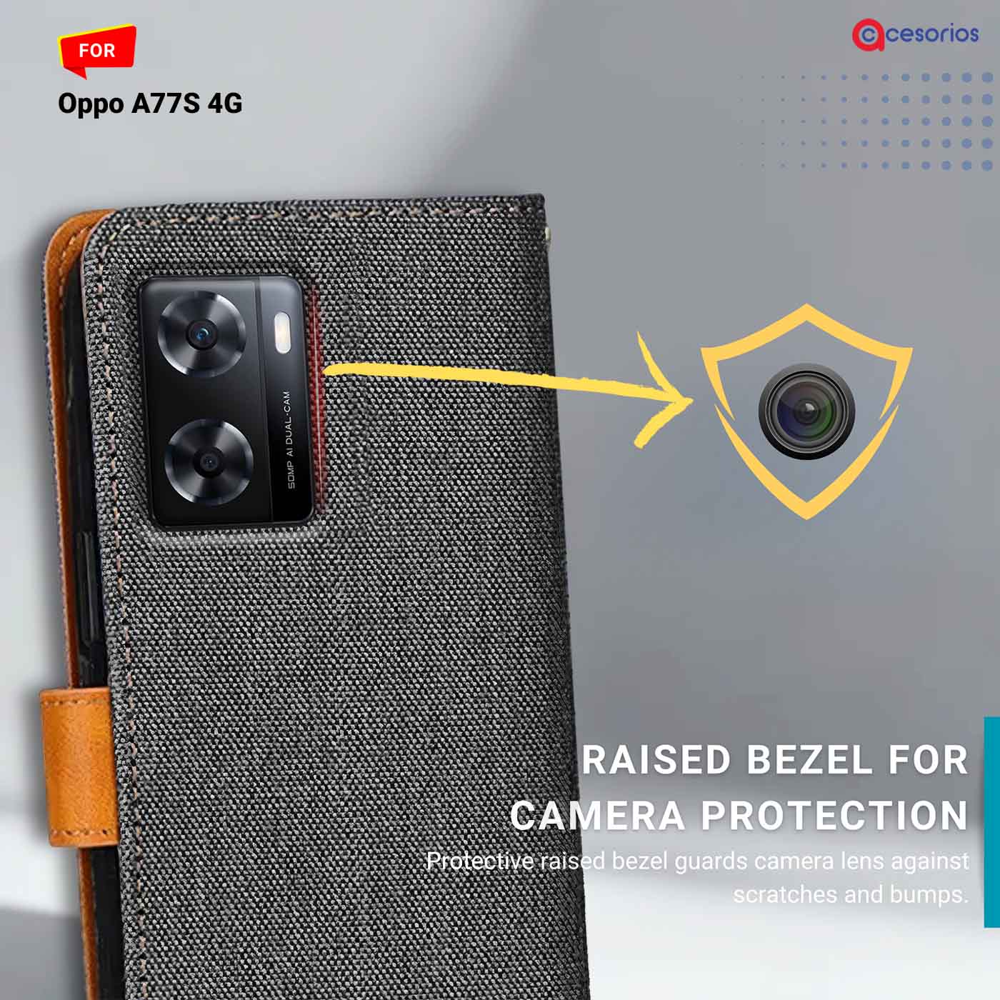 Accesorios Oppo A77S 4G denim flip cover – Grey – Image 2 #color_