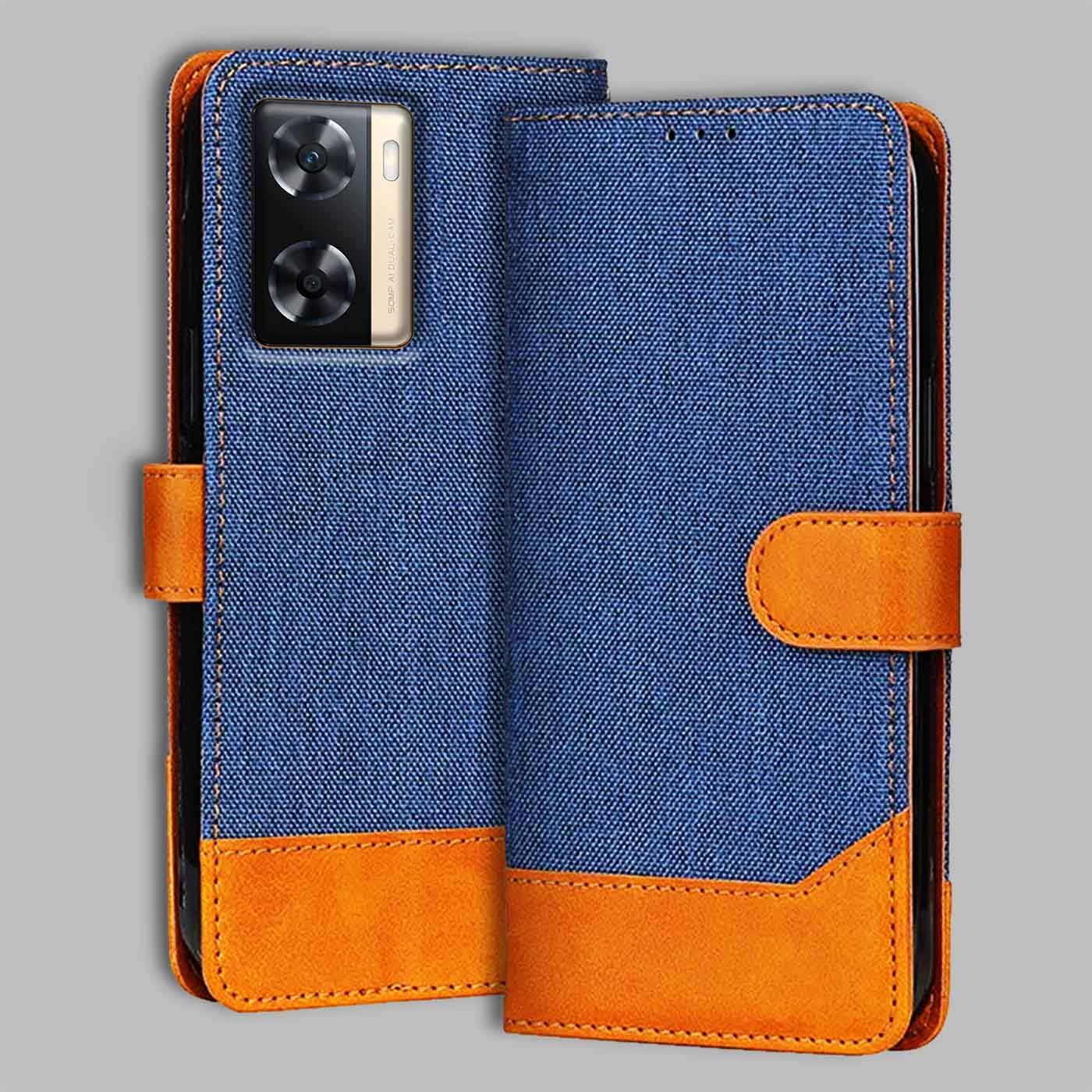 Accesorios Oppo A77 4G denim flip cover – Blue – Image 1 #color_