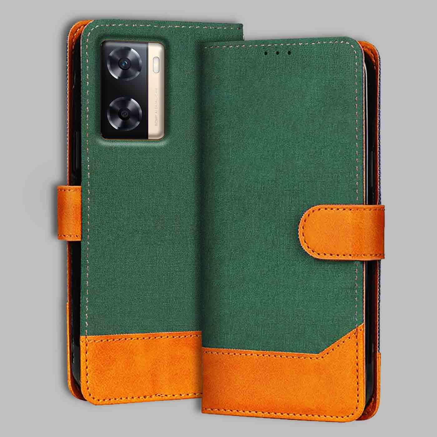 Accesorios Oppo A77 4G denim flip cover – Green – Image 1 #color_g