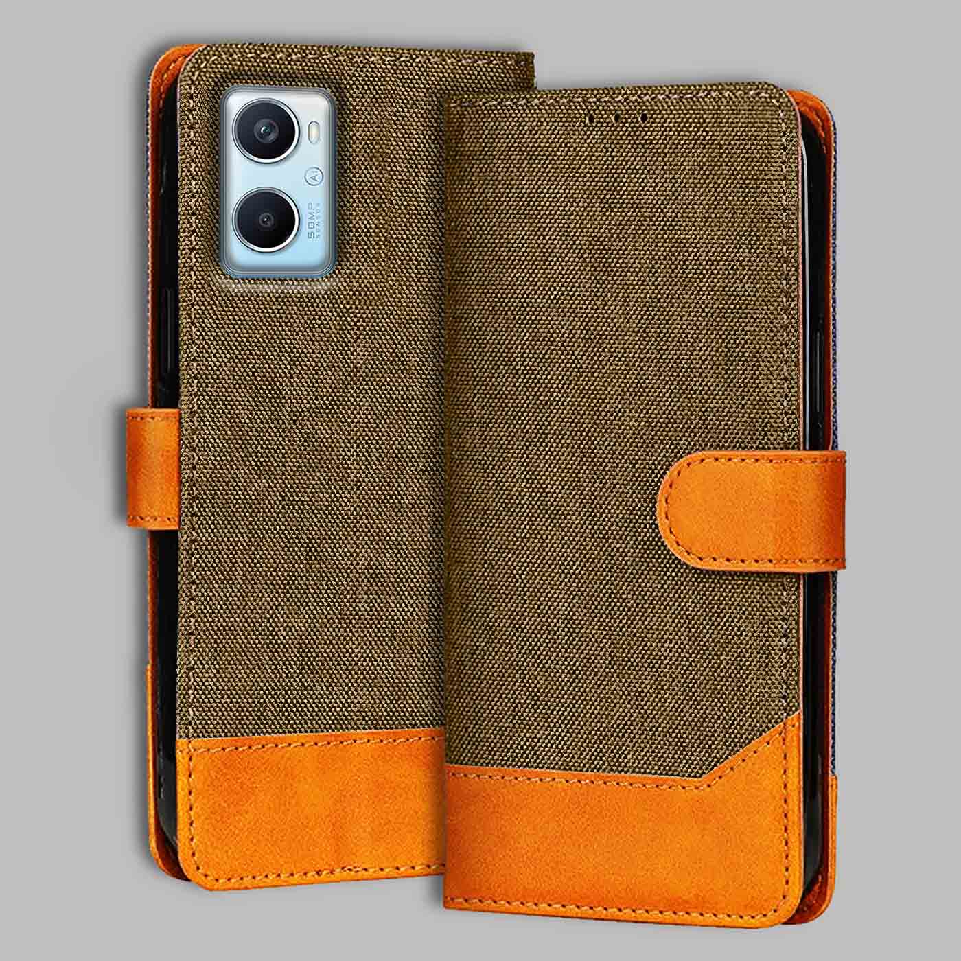Accesorios Oppo A96 denim flip cover – Dark Brown – Image 1 #color_dark b