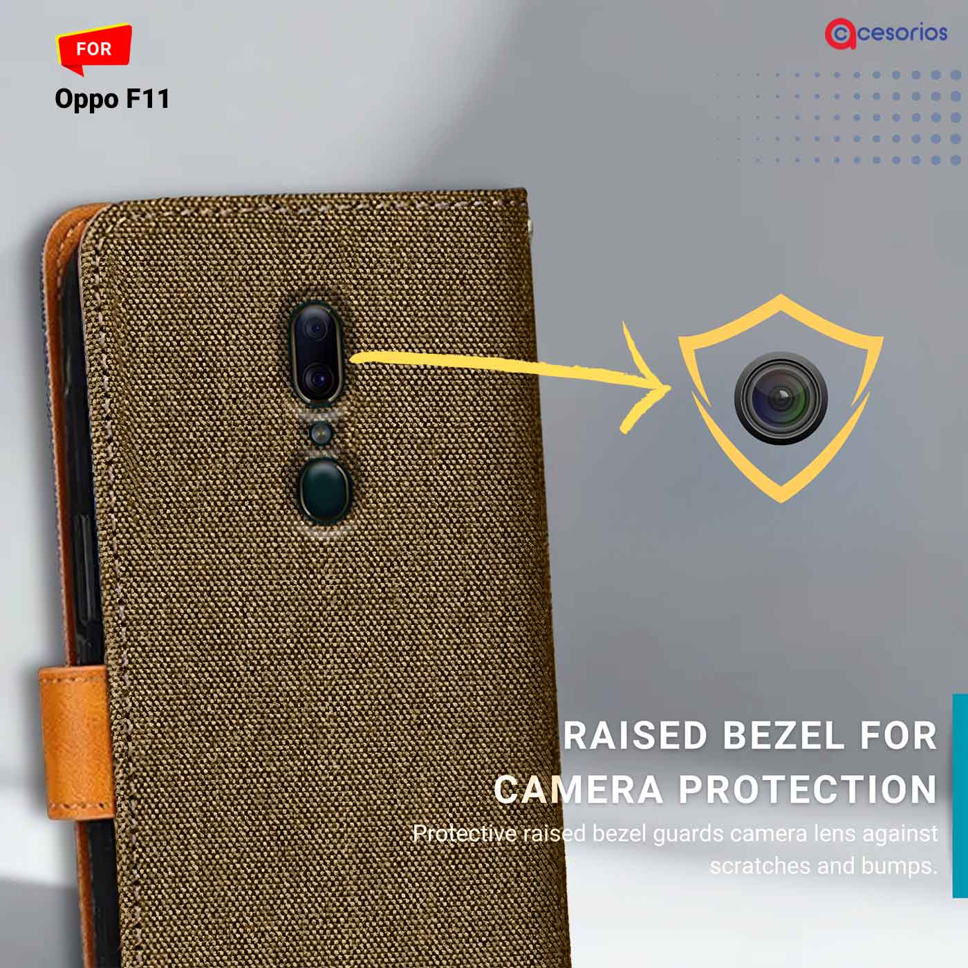 Accesorios Oppo F11 denim flip cover – Dark Brown – Image 2 #color_dark b