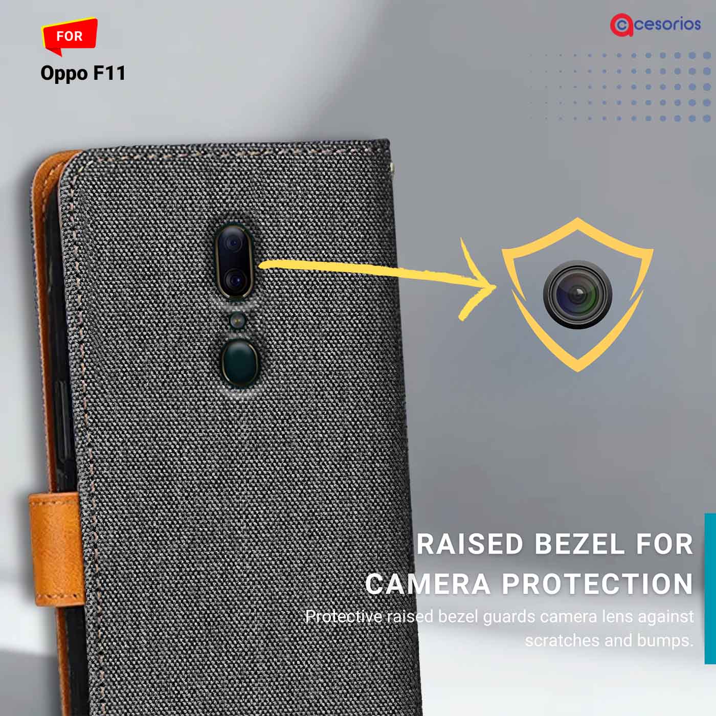 Accesorios Oppo F11 denim flip cover – Grey – Image 2 #color_