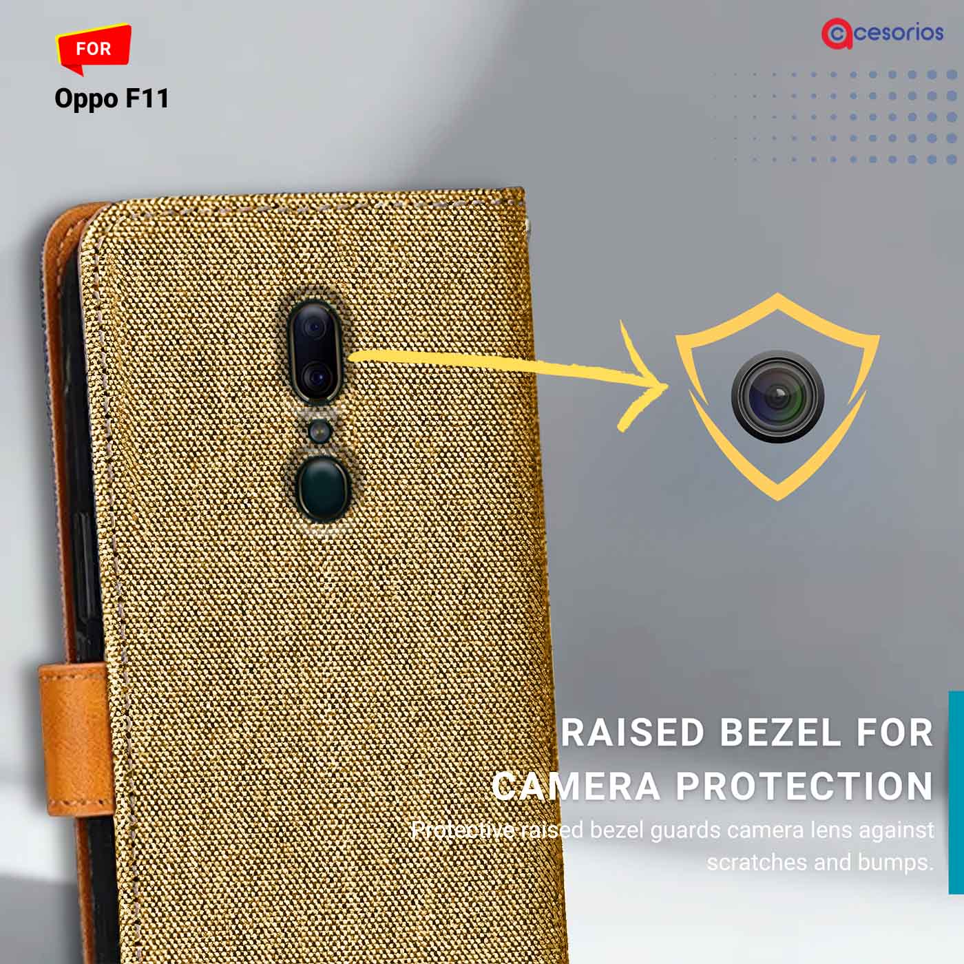 Accesorios Oppo F11 denim flip cover – Light Brown – Image 2 #color_light b