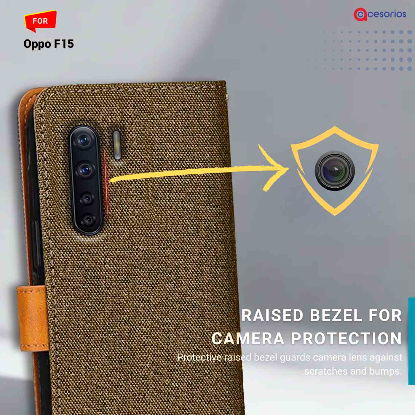 Accesorios Oppo F15 denim flip cover – Dark Brown – Image 2 #color_dark b