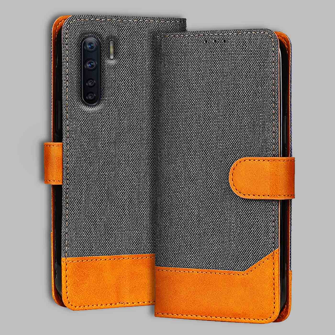 Accesorios Oppo F15 denim flip cover – Grey – Image 1 #color_