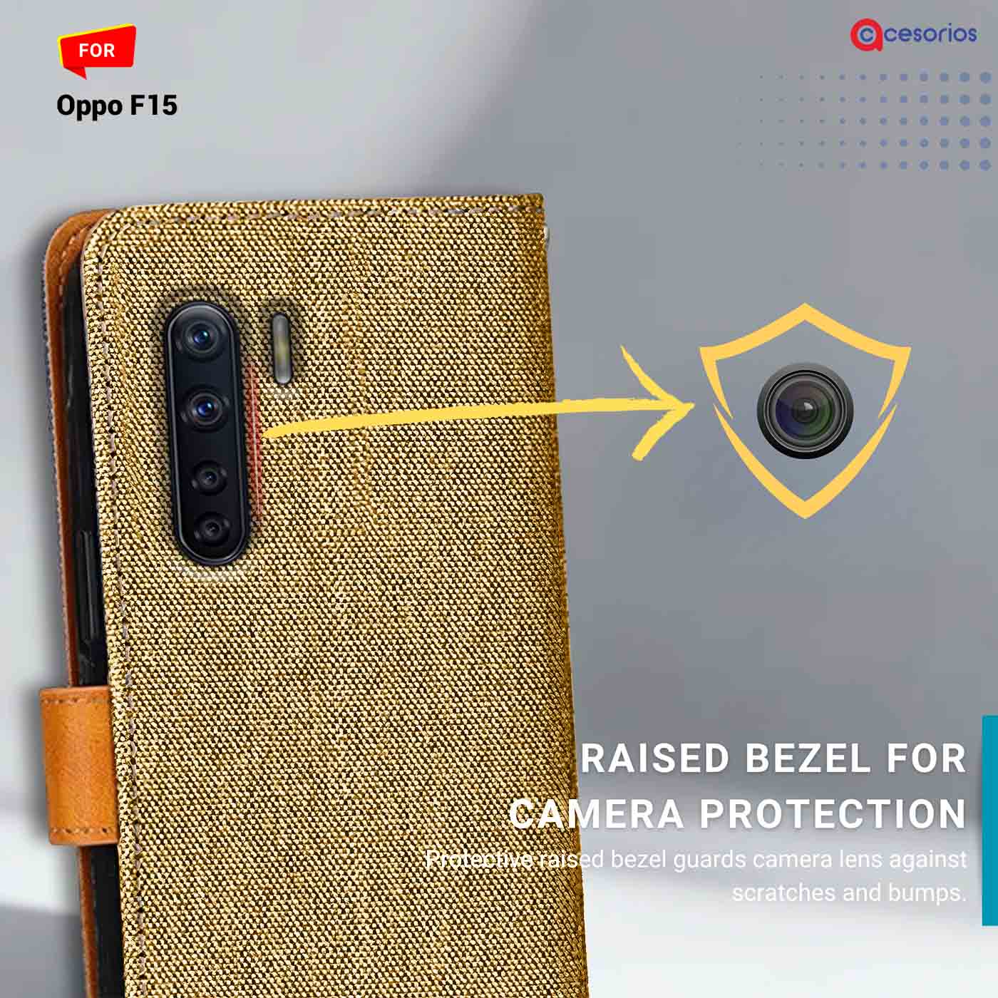 Accesorios Oppo F15 denim flip cover – Light Brown – Image 2 #color_light b