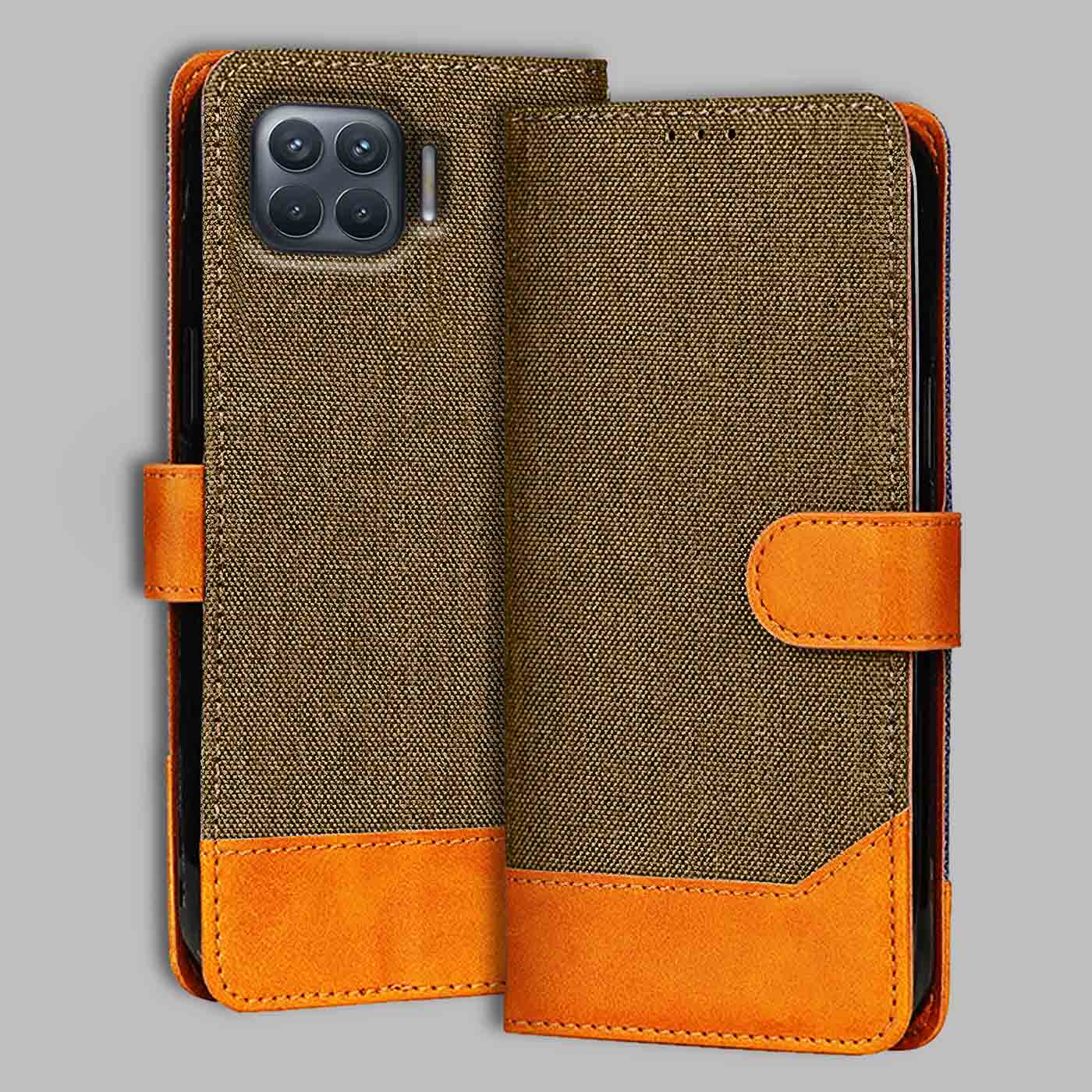 Accesorios Oppo F17 Pro denim flip cover – Dark Brown – Image 1 #color_dark b