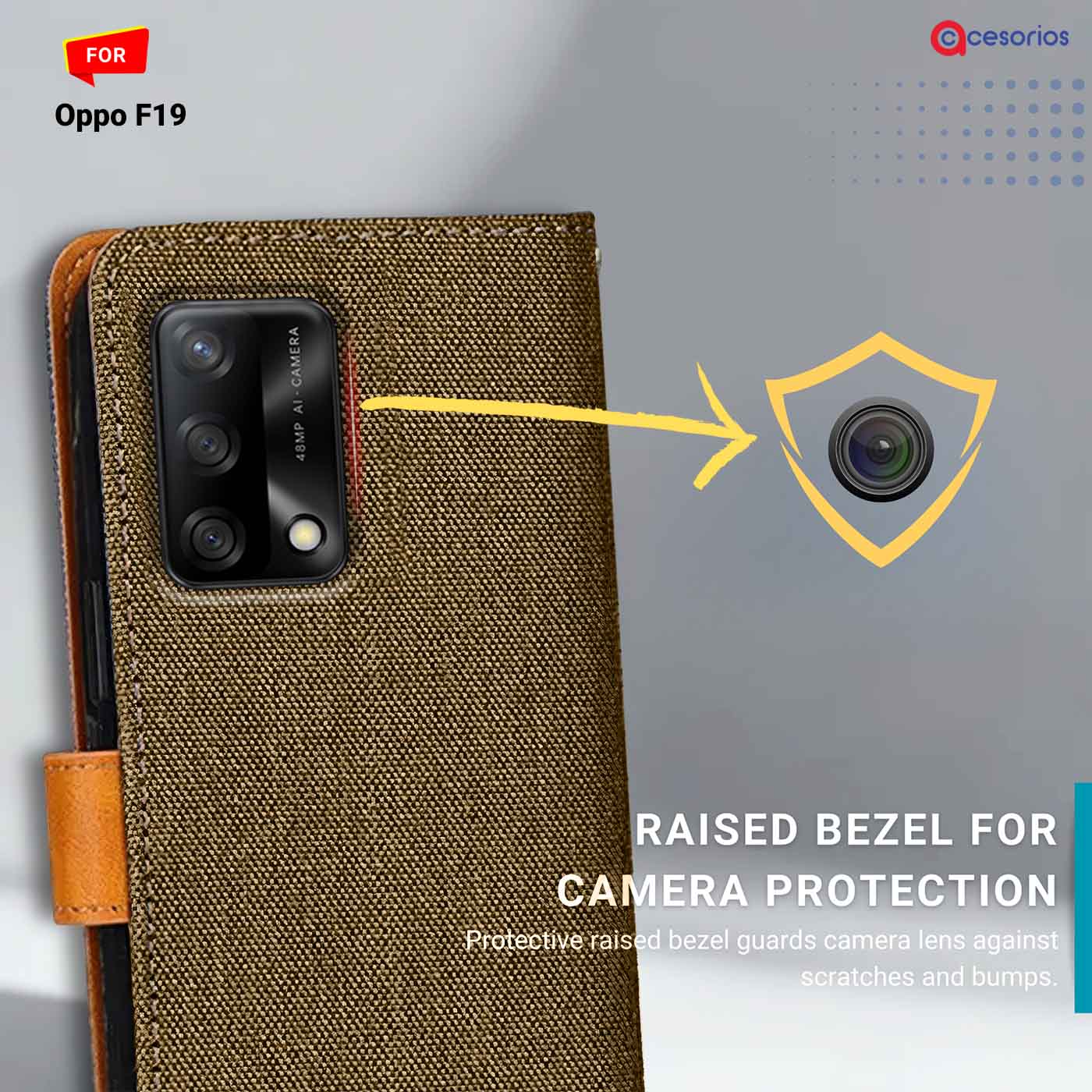 Accesorios Oppo F19 denim flip cover – Dark Brown – Image 2 #color_dark b