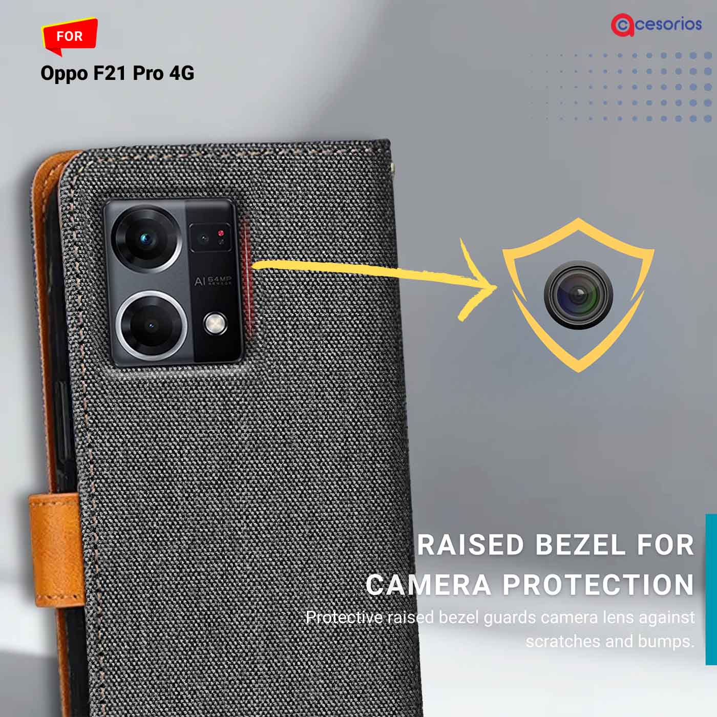 Accesorios Oppo F21 Pro 4G denim flip cover – Grey – Image 2 #color_