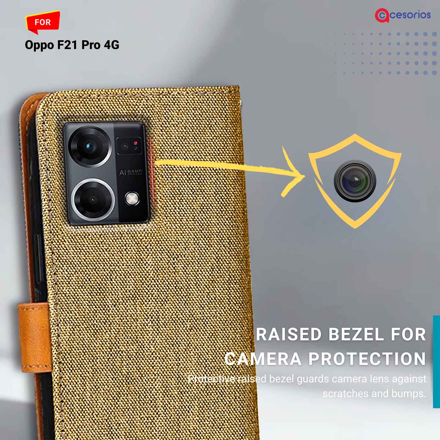 Accesorios Oppo F21 Pro 4G denim flip cover – Light Brown – Image 2 #color_light b