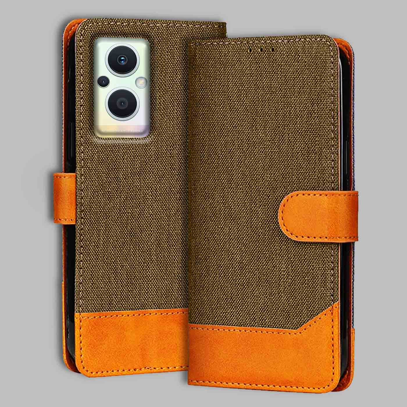 Accesorios Oppo F21 Pro 5G denim flip cover – Dark Brown – Image 1 #color_dark b