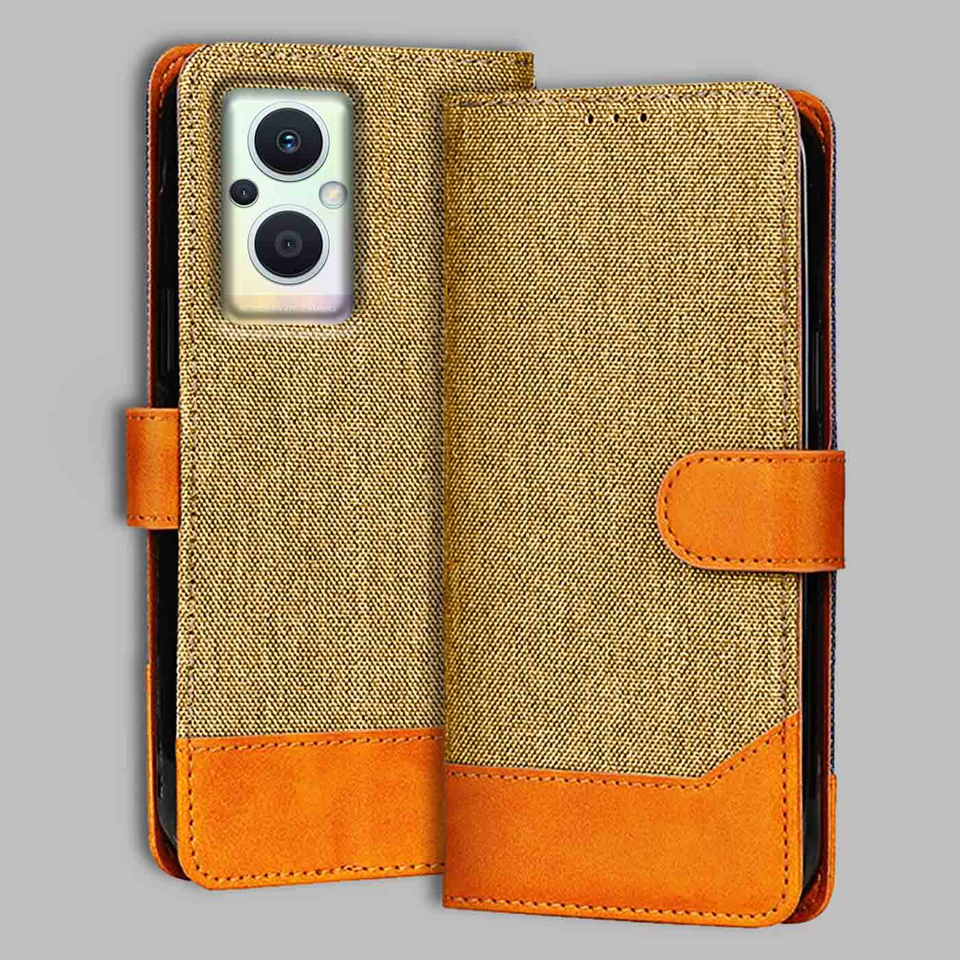 Accesorios Oppo F21 Pro 5G denim flip cover – Light Brown – Image 1 #color_light b