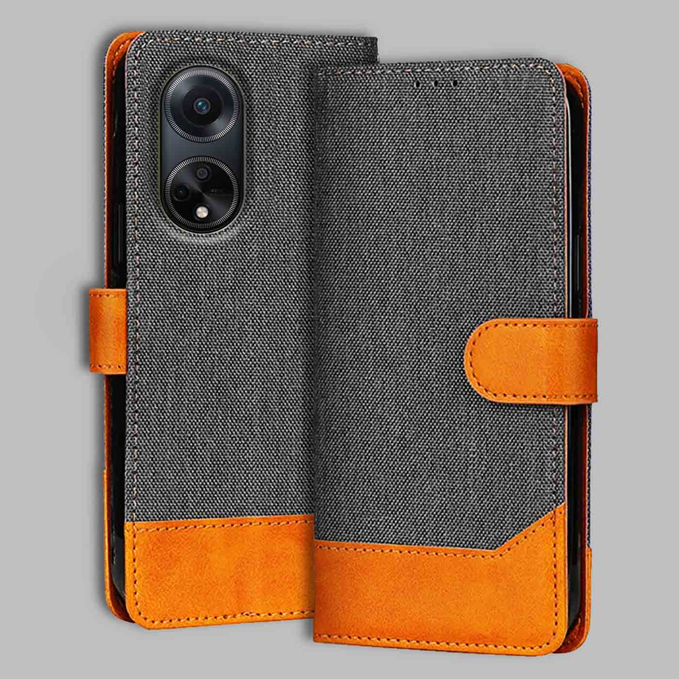 Oppo F23 5G flip cover in Grey — front view by Accesorios