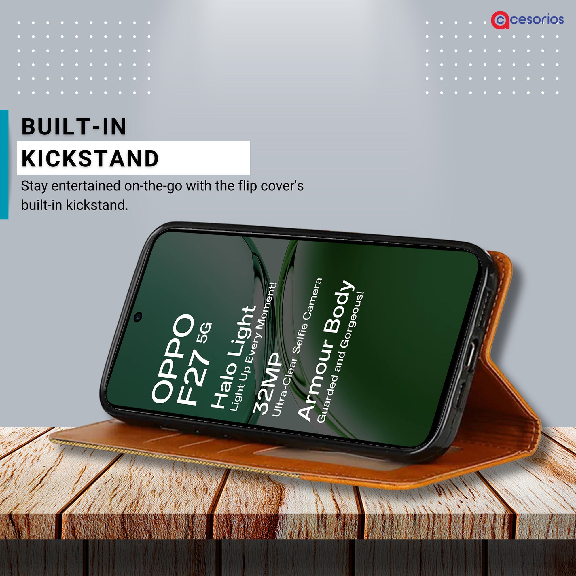 Accesorios Oppo F27 5G denim flip cover – Light Brown – Image 4 #color_light brown