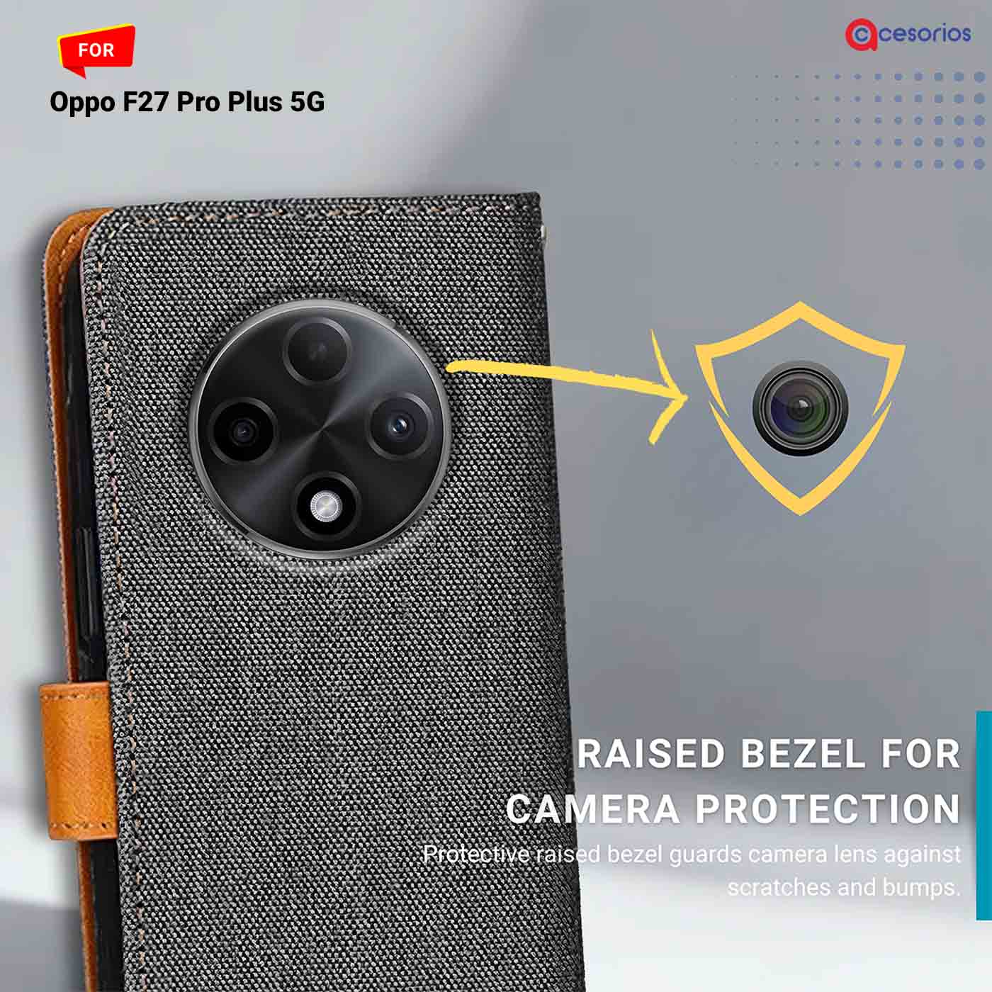 Accesorios Oppo F27 Pro Plus 5G denim flip cover – Grey – Image 2 #color_