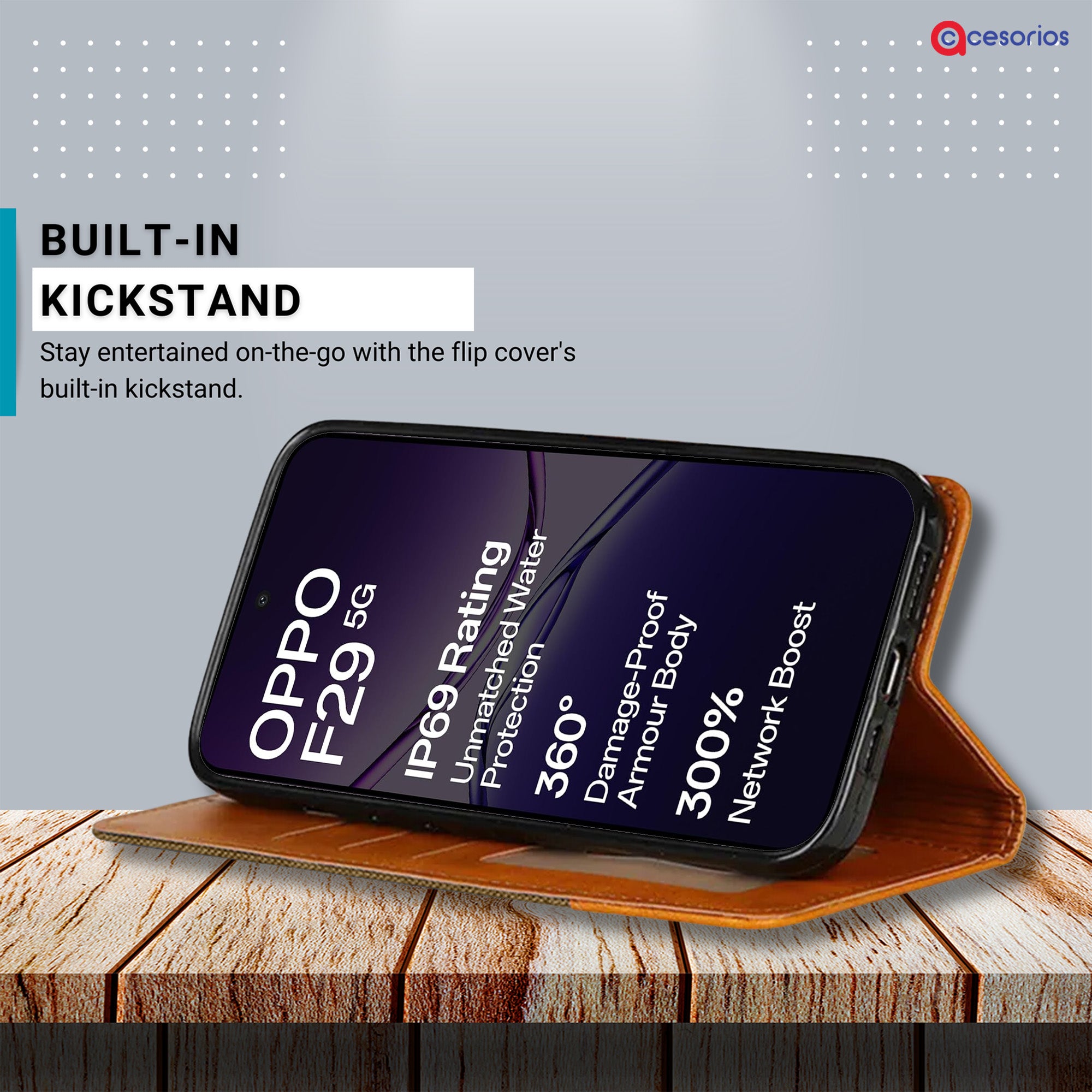 Accesorios Oppo F29 5G denim flip cover – Dark Brown – Image 4 #color_dark brown