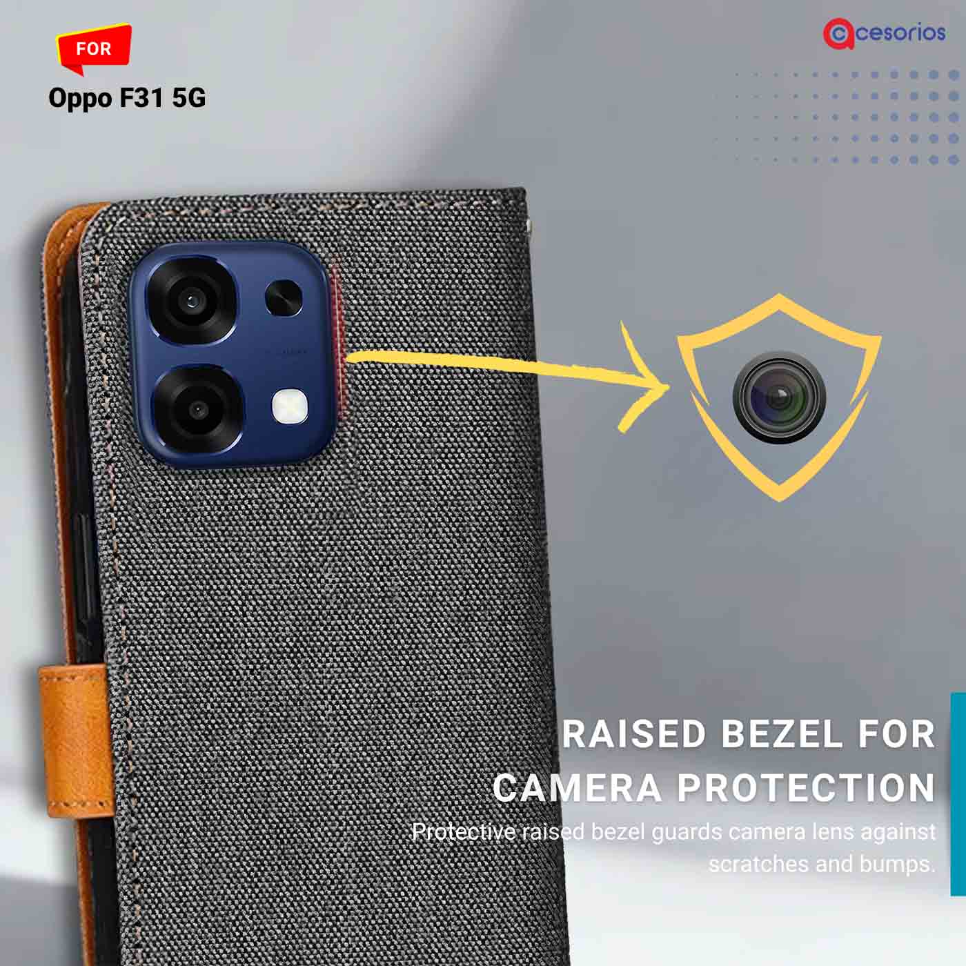 Accesorios Oppo F31 5G denim flip cover – Grey – Image 2 #color_