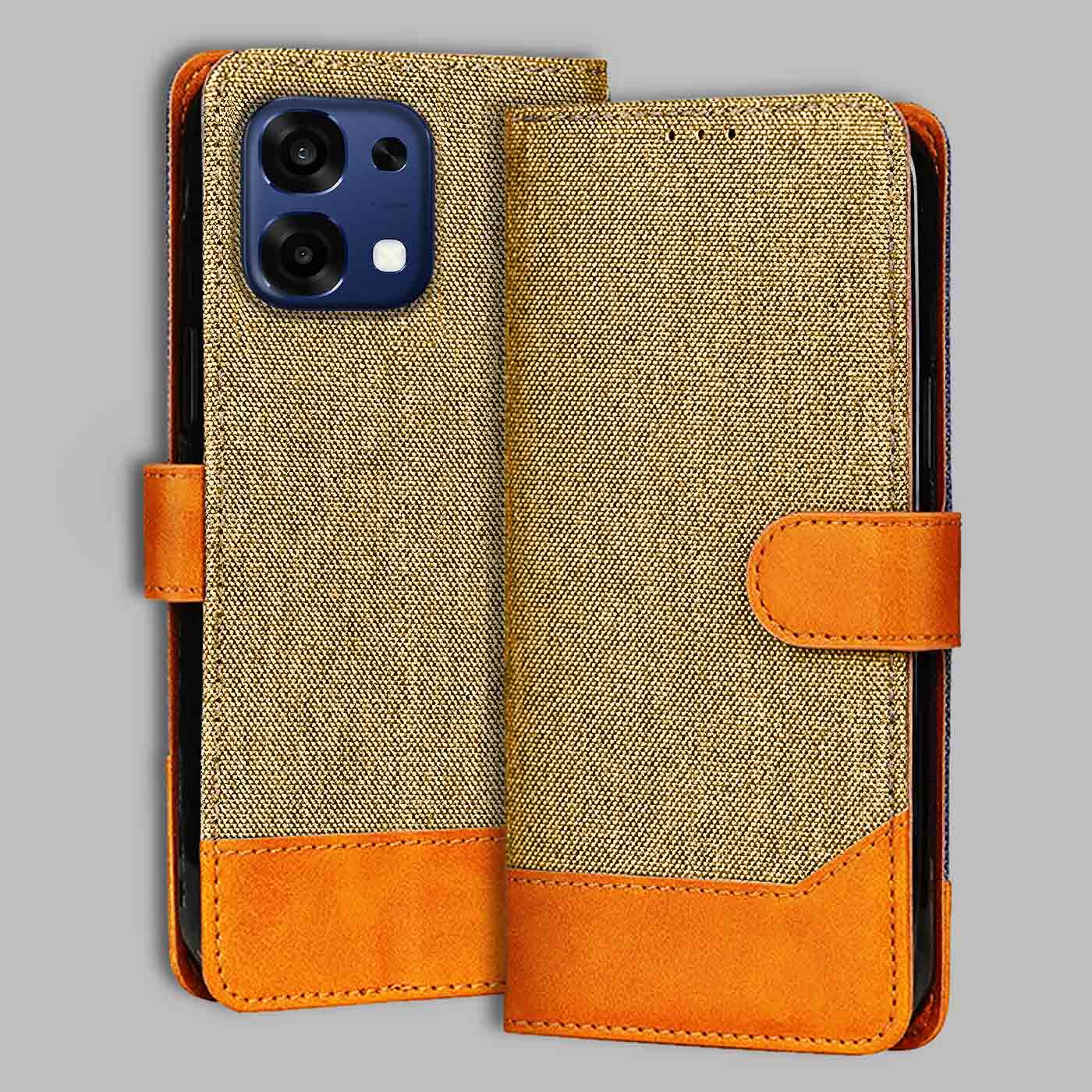 Accesorios Oppo F31 5G denim flip cover – Light Brown – Image 1 #color_light b