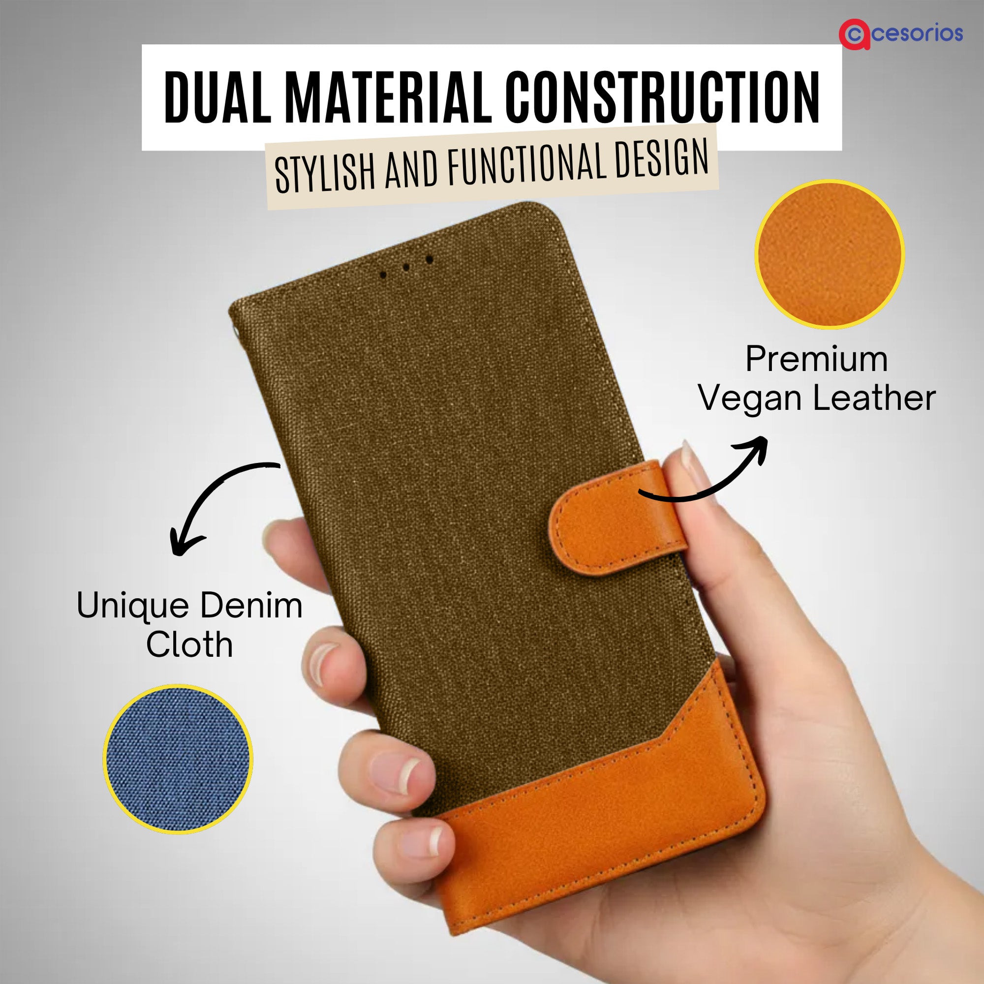 Accesorios Oppo F31 Pro 5G denim flip cover – Dark Brown – Image 3 #color_dark b