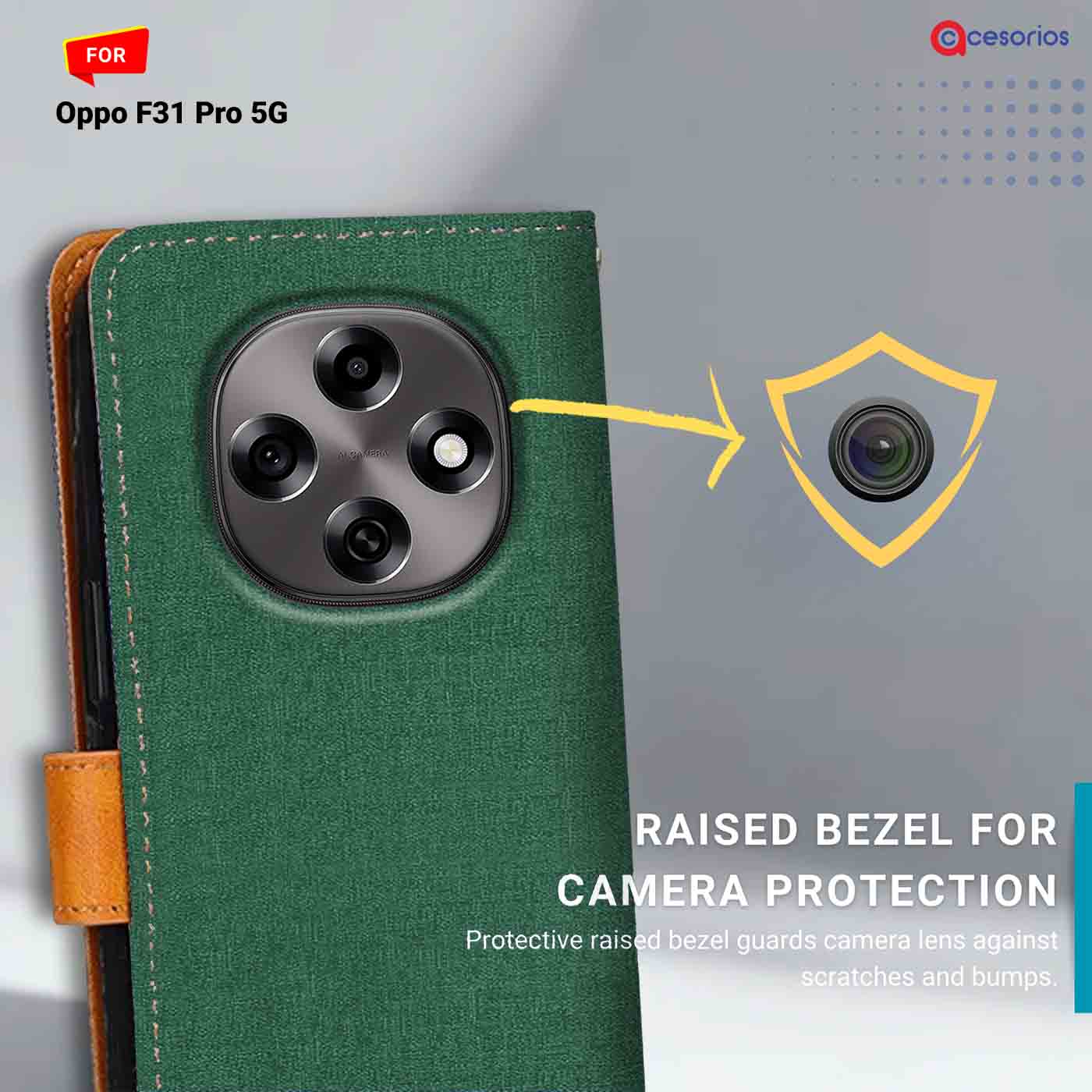 Denim & Leather back panel — Oppo F31 Pro 5G in Forest Green mobile case