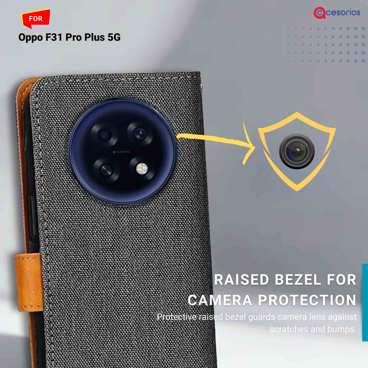 Accesorios Oppo F31 Pro Plus 5G denim flip cover – Grey – Image 2 #color_