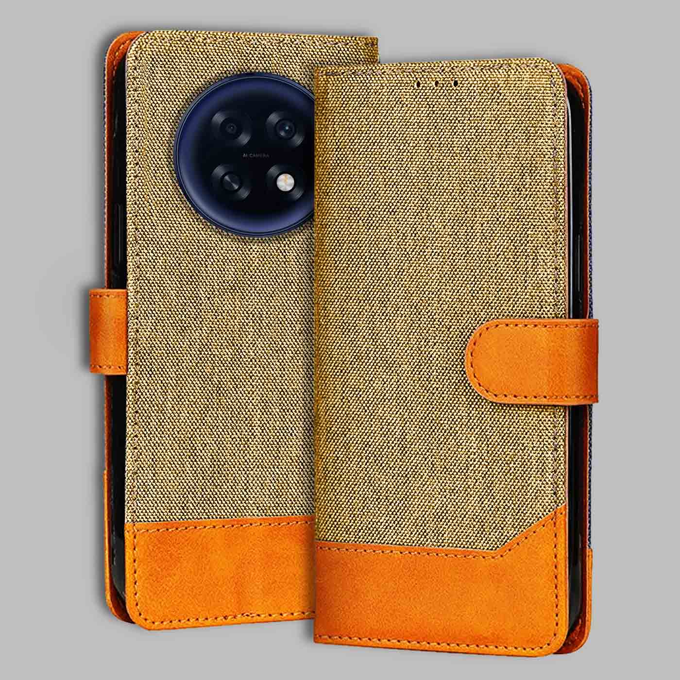 Accesorios Oppo F31 Pro Plus 5G denim flip cover – Light Brown – Image 1 #color_light b