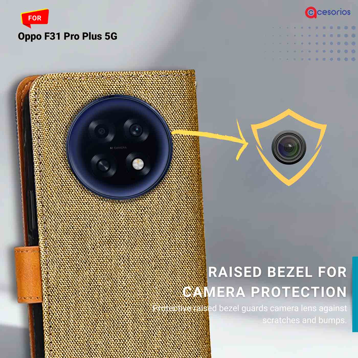 Accesorios Oppo F31 Pro Plus 5G denim flip cover – Light Brown – Image 2 #color_light b