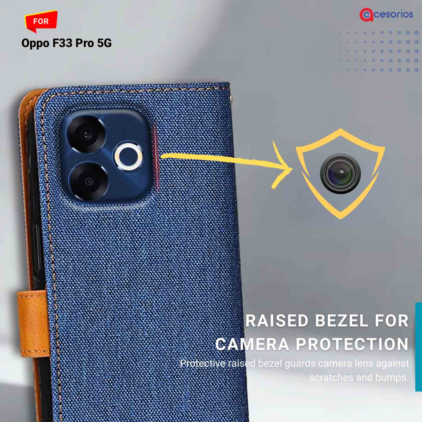 Denim & Leather back panel — Oppo F33 Pro 5G in Blue mobile case