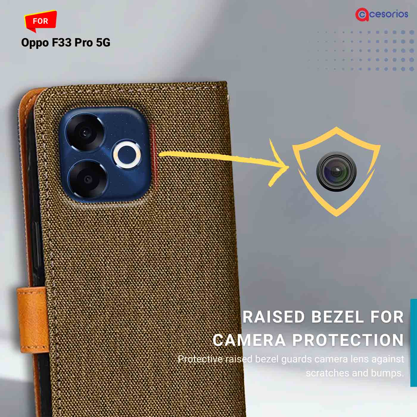 Denim & Leather back panel — Oppo F33 Pro 5G in Brown mobile case