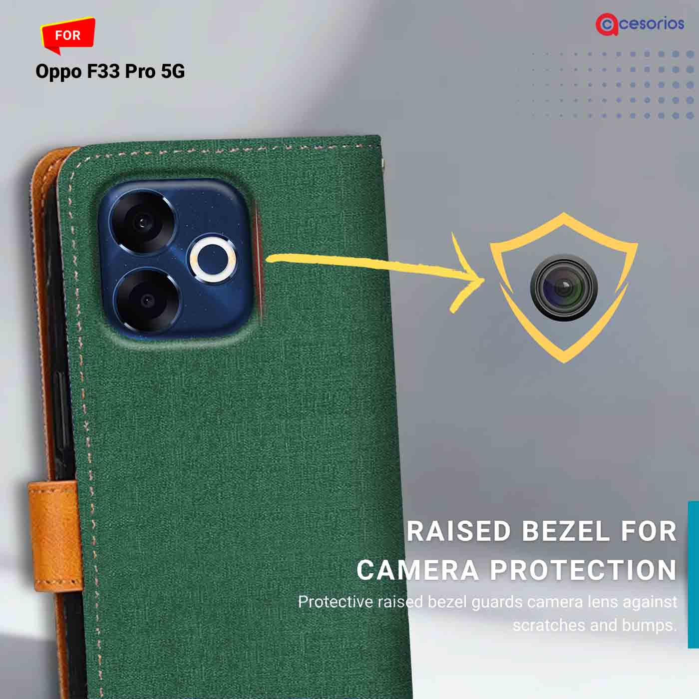 Denim & Leather back panel — Oppo F33 Pro 5G in Forest Green mobile case