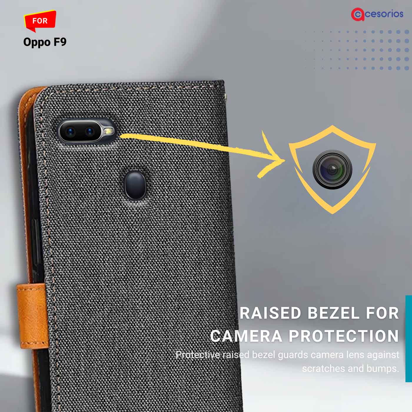 Accesorios Oppo F9 denim flip cover – Grey – Image 2 #color_